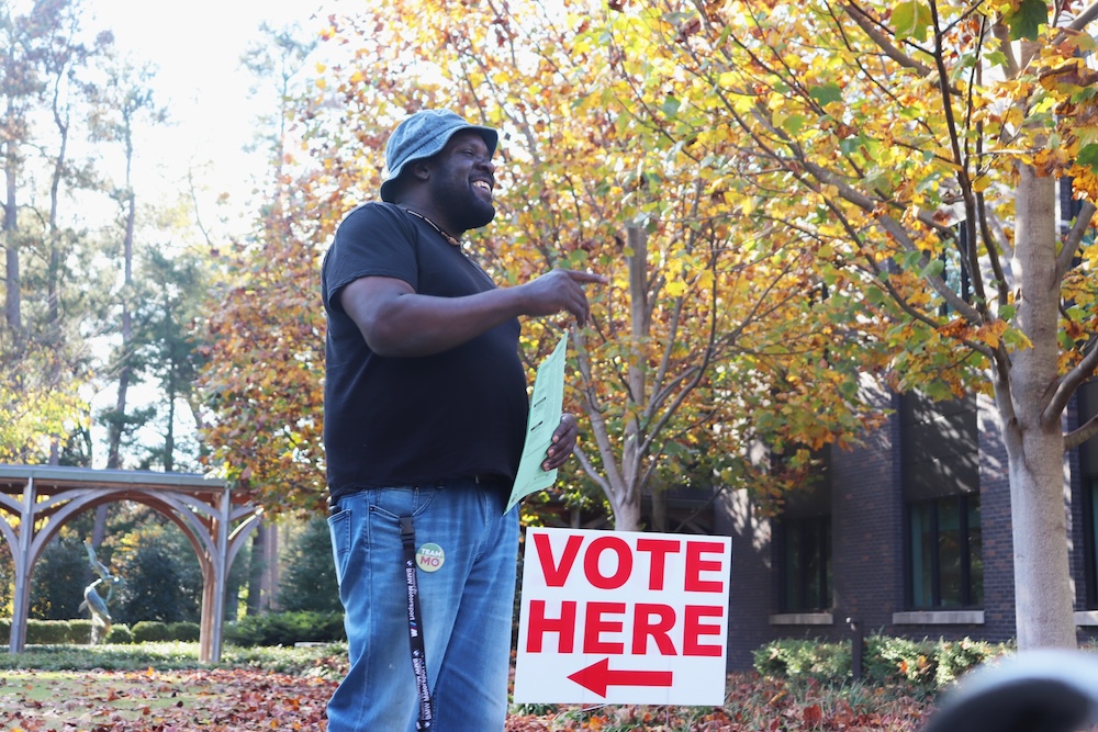 David Fowles, a poll worker for the People's Alliance, at the early voting site at the Karsh Alumni and Visitor Center.