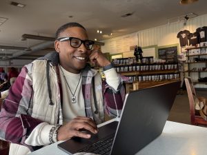 Benjamin Gear at work in his favorite coffee shop
