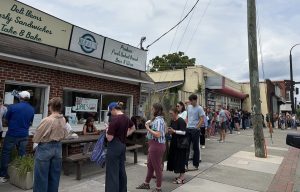 Customers in line at Ideal's.